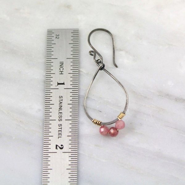 Pink Tourmaline Wrapped Teardrop Mixed Metal Hoop Earrings - Image 5