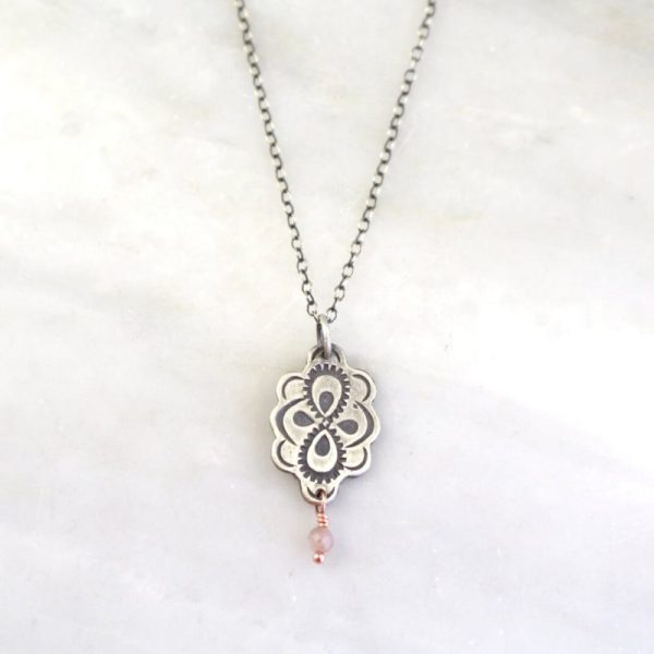 Peacock Mandala Peach Moonstone Dangle Necklace Sarah Deangelo