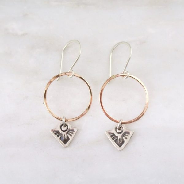 Thunderbird Mini on Rose Gold Circle Earrings Sarah Deangelo