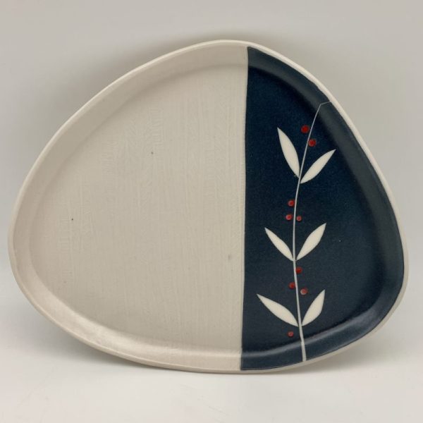 stenciled handmade snack plate with berries pattern by Rita Vali