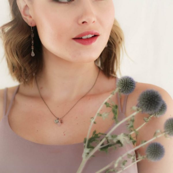 Wanderer Mini Charm Rose Quartz and Peach Moonstone Necklace - Image 2