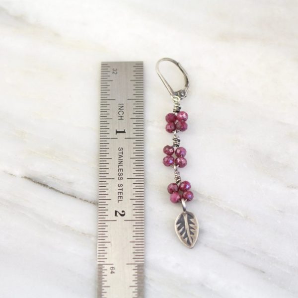 Long Ruby and Leaf Earrings - Image 2