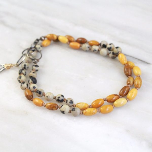Kusini Knotted Dalmatian Jasper and Ivory Jade Bracelet by Sarah Deangelo