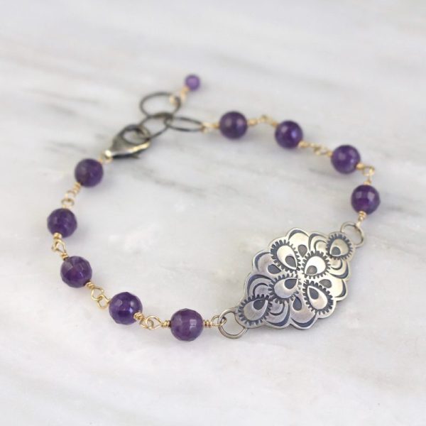 Peacock Mandala Amethyst Mixed Metal Bracelet by Sarah Deangelo