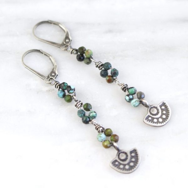 Wanderer Mini Pendant African Turquoise Long Earrings by Sarah Deangelo