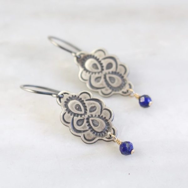 Peacock Mandala Lapis Dangle Earrings by Sarah Deangelo