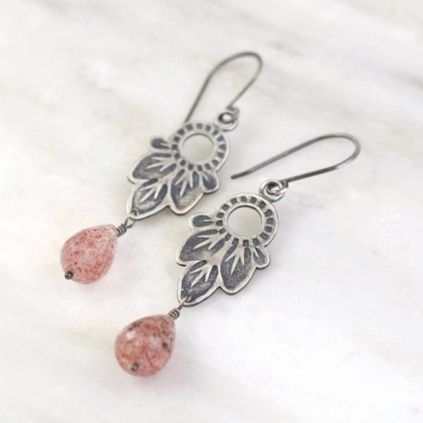 Hishi Strawberry Quartz Earrings by Sarah Deangelo