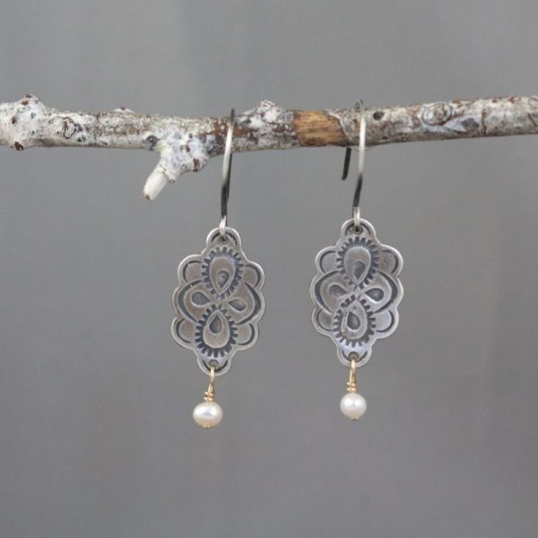 Peacock Mandala Pearl Dangle Earrings - Image 3