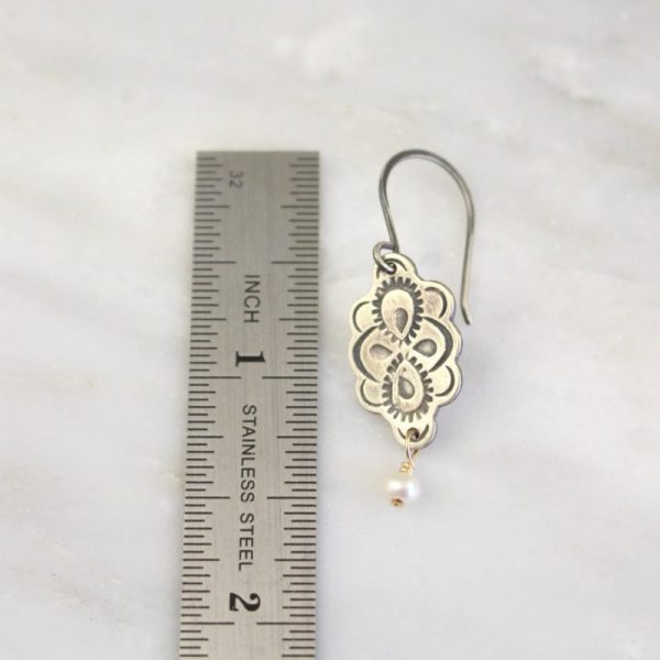 Peacock Mandala Pearl Dangle Earrings - Image 4
