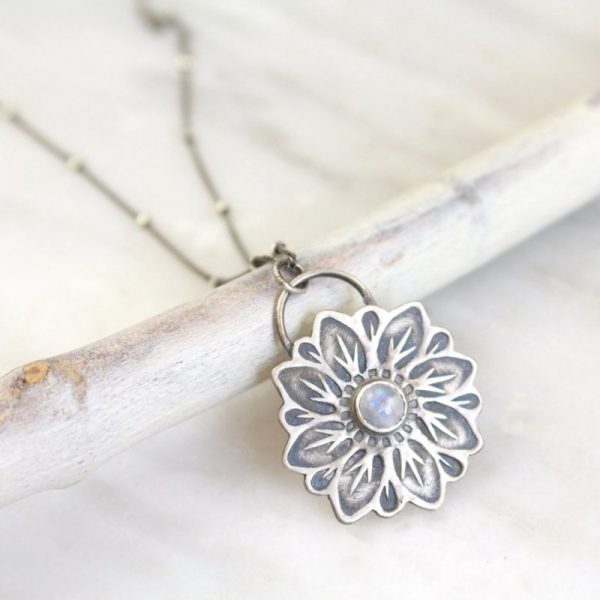Large Moonstone Flower Necklace - Image 3