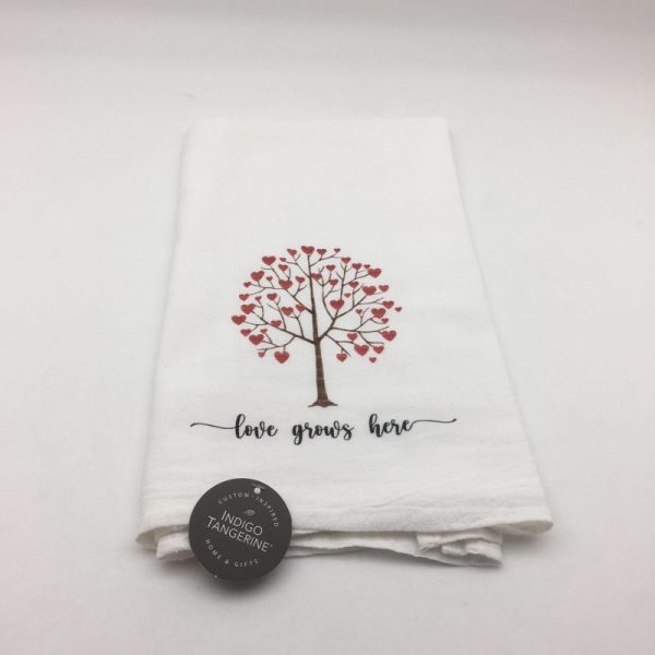 Love Grows Here Tea Towel Indigo Tangerine