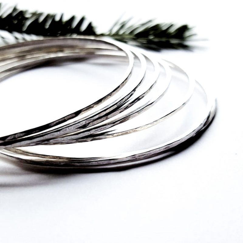 Hammered Sterling Silver Skinny Bangles - Prisms by Andewyn Moon