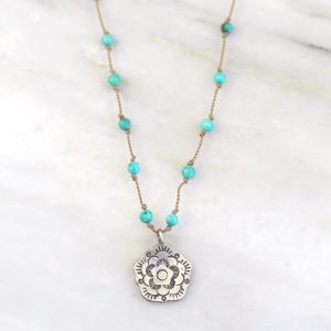 Cactus Flower Turquoise Knotted Necklace Sarah Deangelo
