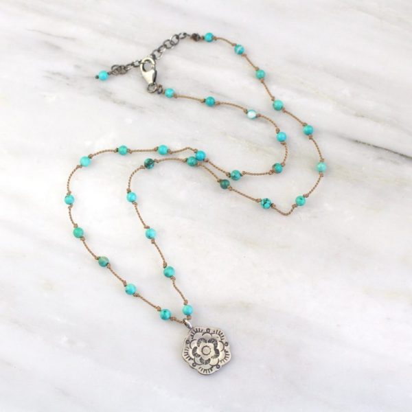 Cactus Flower Turquoise Knotted Necklace - Image 3