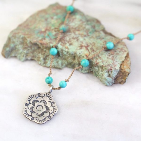 Cactus Flower Turquoise Knotted Necklace - Image 2