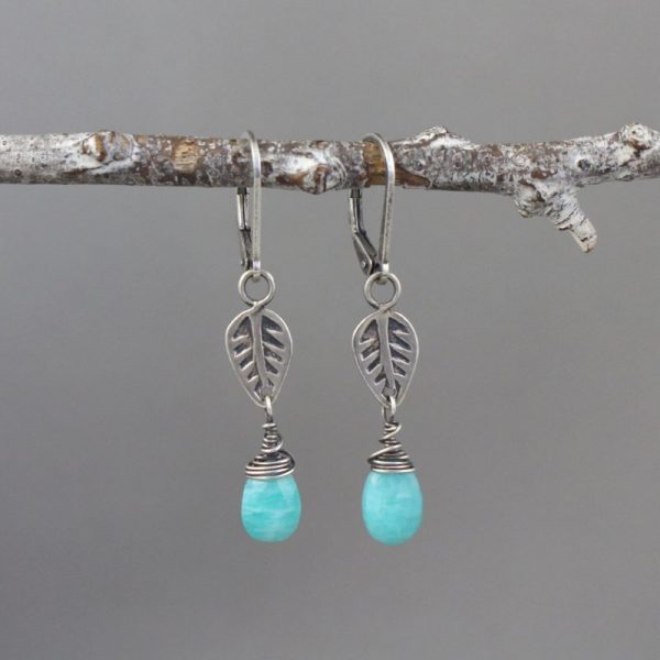 Leaf Charm Amazonite Earrings - Image 3