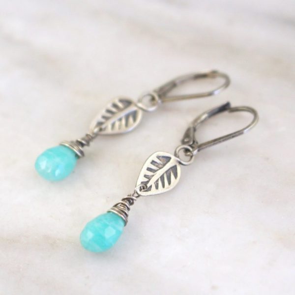 Leaf Charm Amazonite Earrings - Image 2