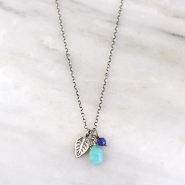 Leaf Charm Amazonite & Lapis Necklace Sarah Deangelo