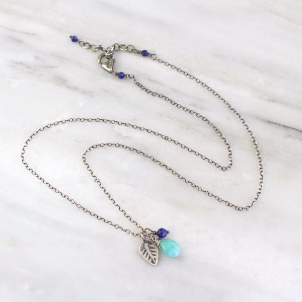 Leaf Charm Amazonite & Lapis Necklace - Image 3