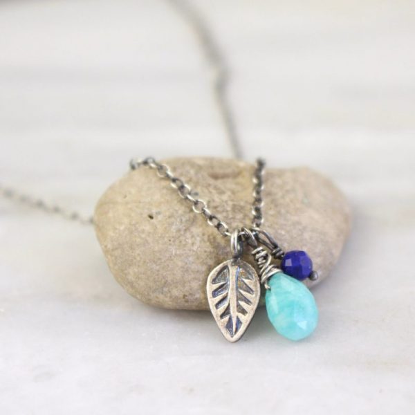 Leaf Charm Amazonite & Lapis Necklace - Image 2