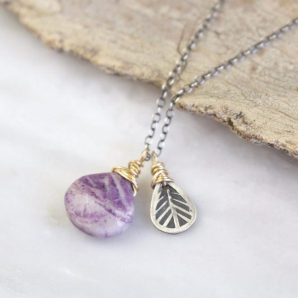 Tribal Leaf Purple Lace Agate Necklace - Image 2