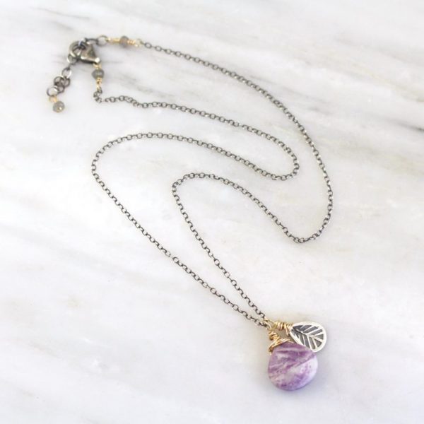 Tribal Leaf Purple Lace Agate Necklace - Image 3