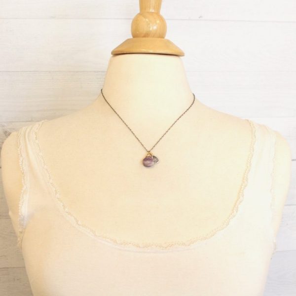 Tribal Leaf Purple Lace Agate Necklace - Image 4