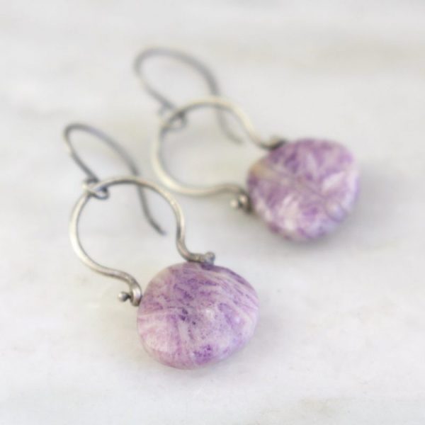 Purple Lace Agate Pinned Earrings - Image 2