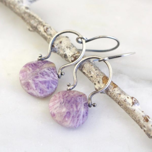 Purple Lace Agate Pinned Earrings - Image 3