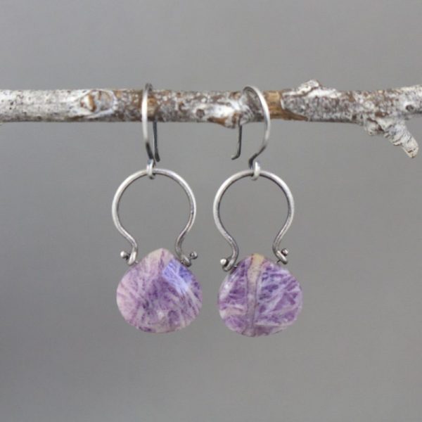 Purple Lace Agate Pinned Earrings - Image 4