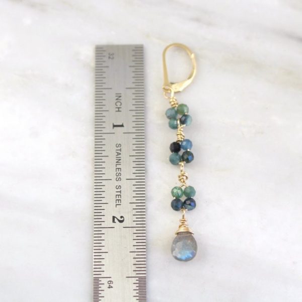 Blue Tourmaline & Labradorite Long Gold Earrings - Image 4