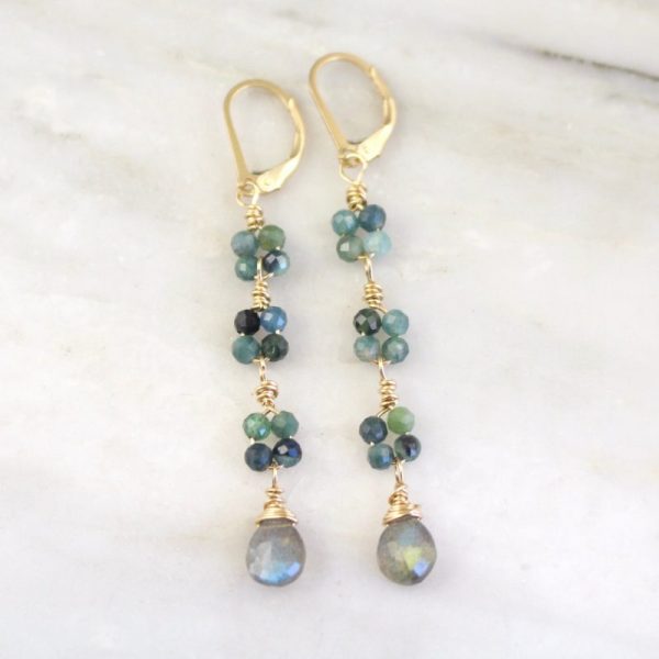 Blue Tourmaline & Labradorite Long Gold Earrings Sarah Deangelo
