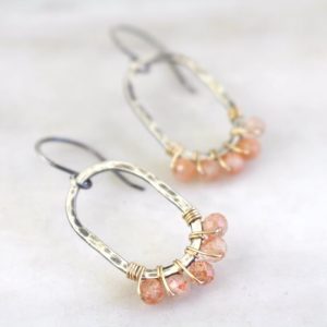Sunstone Wrapped Hammered Mixed Metal Earrings Sarah Deangelo