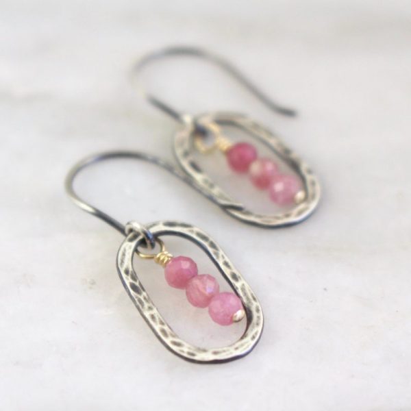 Stacked Pink Tourmaline Mini Hoop Earrings - Image 2
