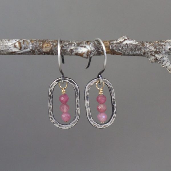 Stacked Pink Tourmaline Mini Hoop Earrings - Image 3