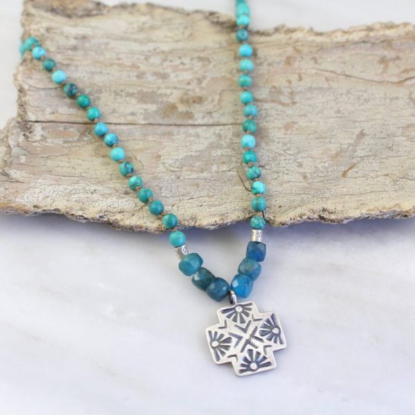 Sun Cross Knotted Stone Necklace - Image 3