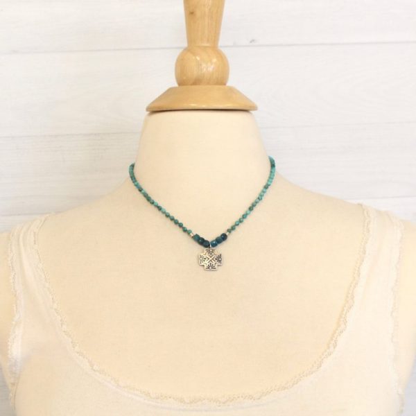 Sun Cross Knotted Stone Necklace - Image 4