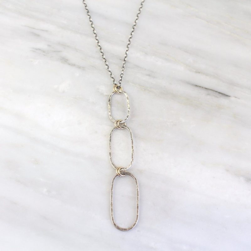 Hammered Mixed Metal Linked Oval Long Necklace Sarah Deangelo