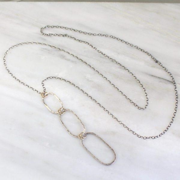 Hammered Mixed Metal Linked Oval Long Necklace - Image 2