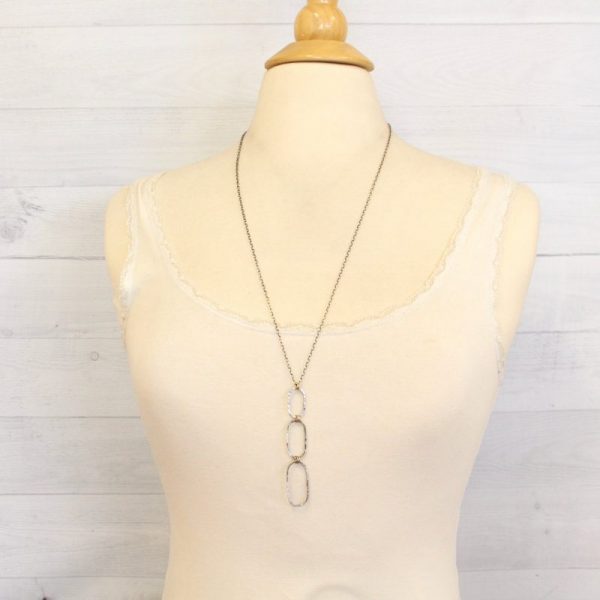 Hammered Mixed Metal Linked Oval Long Necklace - Image 4