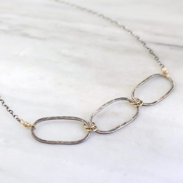 Hammered Mixed Metal Linked Oval Necklace - Image 3