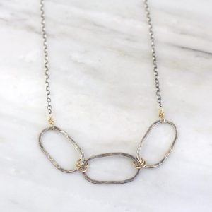 Hammered Mixed Metal Linked Oval Necklace Sarah Deangelo