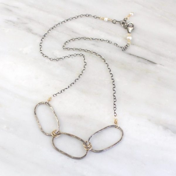Hammered Mixed Metal Linked Oval Necklace - Image 2