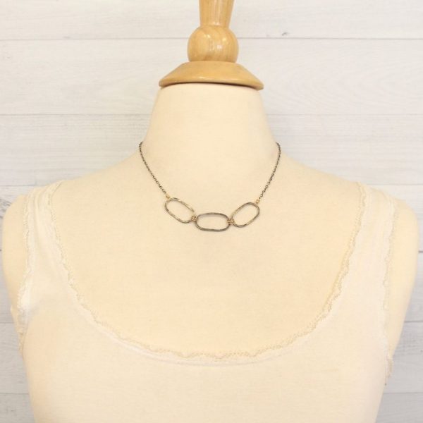 Hammered Mixed Metal Linked Oval Necklace - Image 4