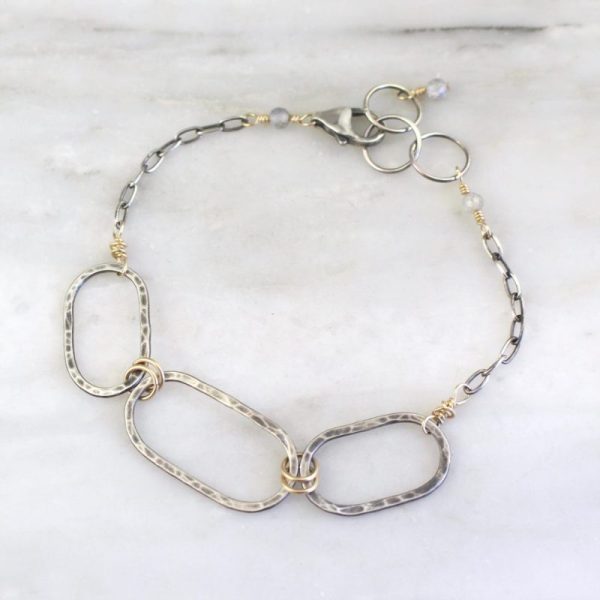 Hammered Mixed Metal Linked Oval Bracelet Sarah Deangelo