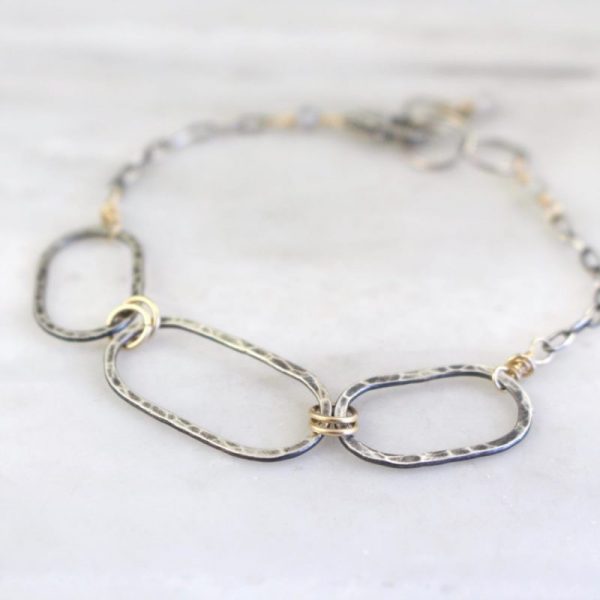 Hammered Mixed Metal Linked Oval Bracelet - Image 2