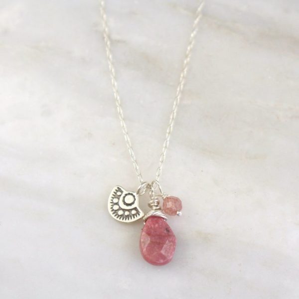 Wanderer Mini Rhodonite & Strawberry Quartz Necklace Sarah Deangelo