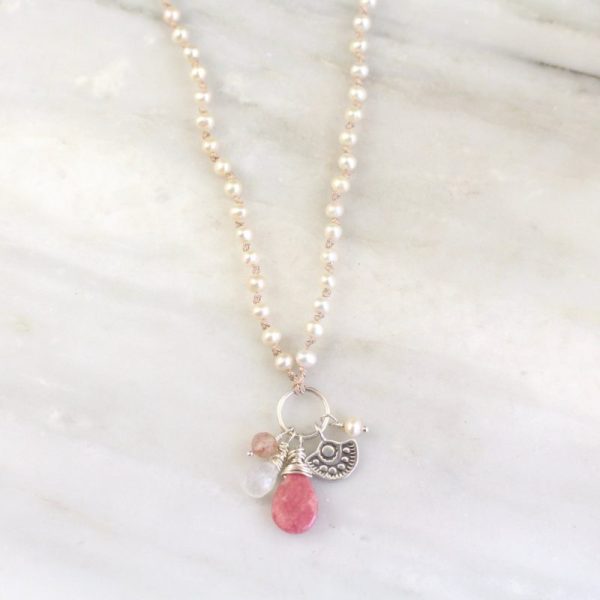 Wanderer Mini Pink & White Charm Necklace Sarah Deangelo