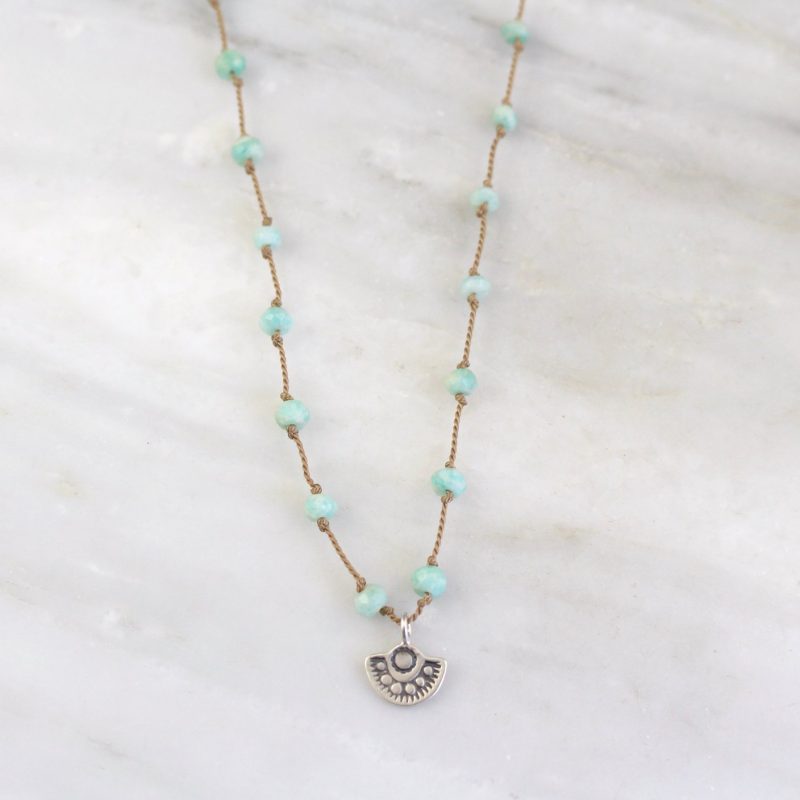 Wanderer Mini Charm Amazonite Knotted Necklace Sarah Deangelo