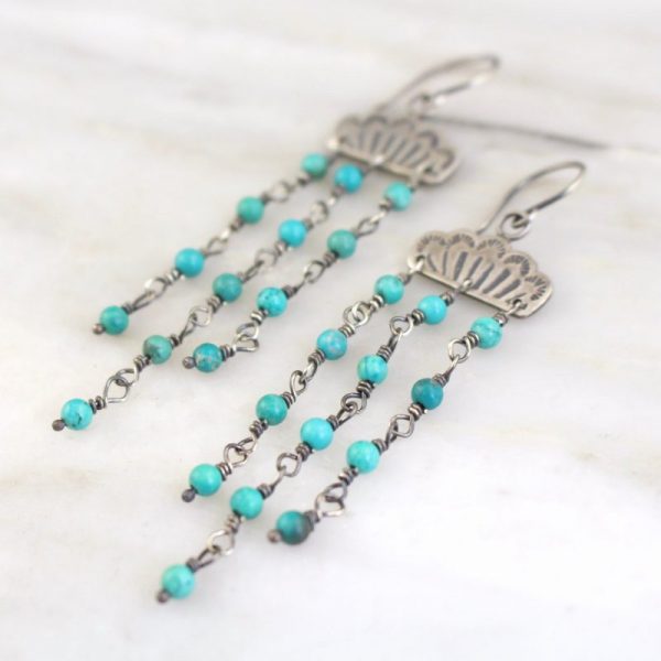 Southwest Lace Waterfall Earrings - Turquoise - Image 2